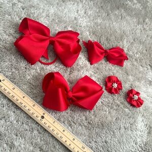 Set of 5 Red Hair Bows with Various Attachments